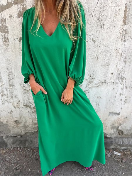 

Casual Loose Dress With No, Green, Maxi Dresses
