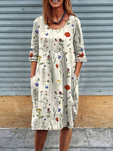 

Floral Casual Dress With No, As picture, Midi Dresses