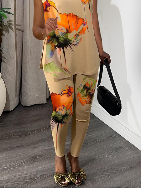 

Elastic Casual Slim Fit Print Long Pants, As picture, Pants