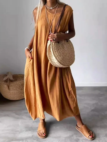

Loose Casual Dress With No, Orange, Maxi Dresses