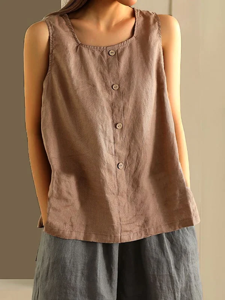 

Polyester Cotton Plain Loose Casual Tank Top, Coffee, Tank Tops & Camis