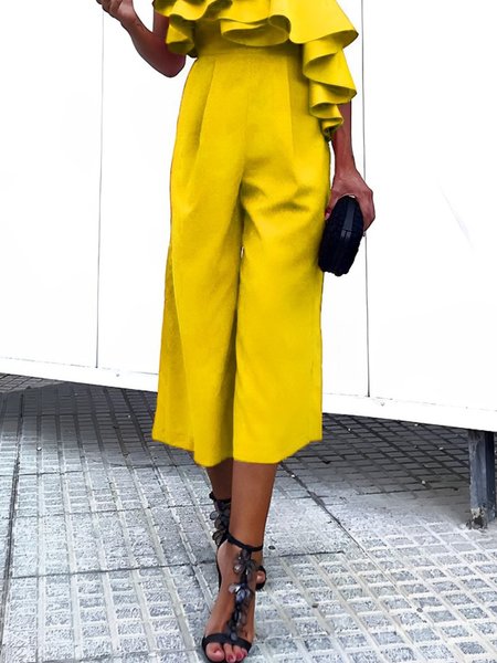 

Plain Regular Fit Elegant Fashion Wide leg Pants, Yellow, Pants