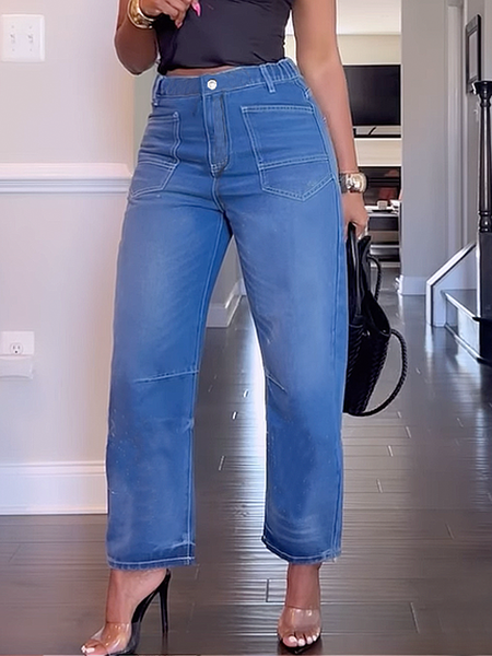 

Micro-Elasticity Denim Regular Fit Urban Plain Jeans Ankle Pants, Denim blue, Jeans