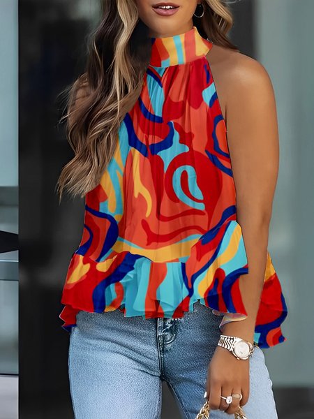 Abstract Halter Loose Urban Blouse, As picture, Blouses and Shirts