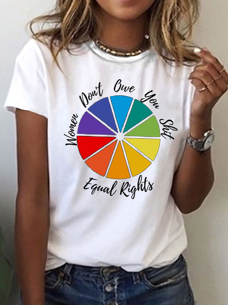 

Casual Text Letters Crew Neck Short Sleeve T-shirt, White, T-shirts