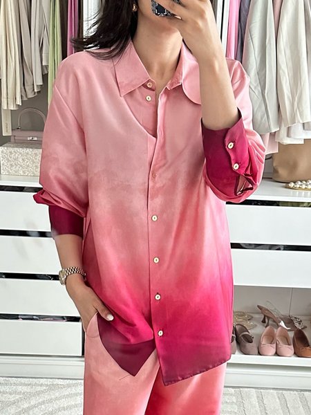 

Ombre Urban Loose Shirt Collar Shirt, As picture, Blouses and Shirts