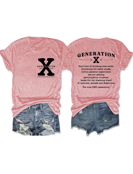 

Generation X Text Letters Casual T-Shirt, Pink, T-shirts