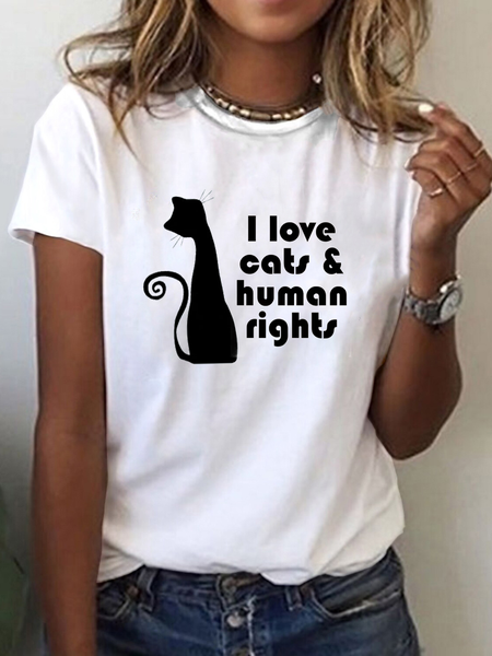 

Casual Text Letters Crew Neck Short Sleeve T-shirt, White, T-shirts
