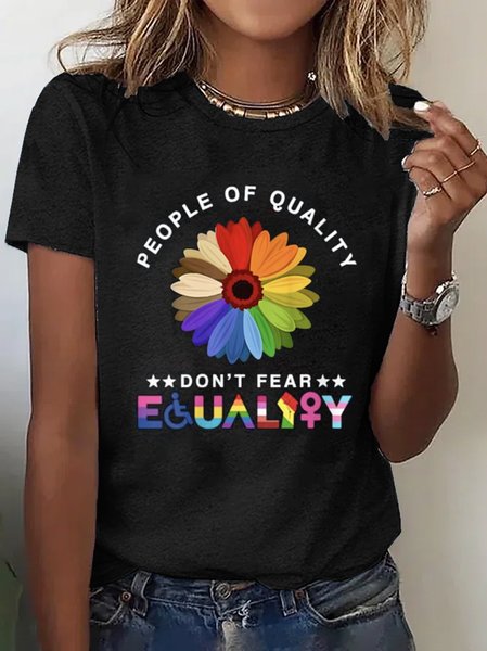 

Casual Text Letters Crew Neck Short Sleeve T-shirt, Black, T-shirts
