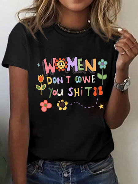 

Casual Text Letters Crew Neck Short Sleeve T-shirt, Black, T-shirts