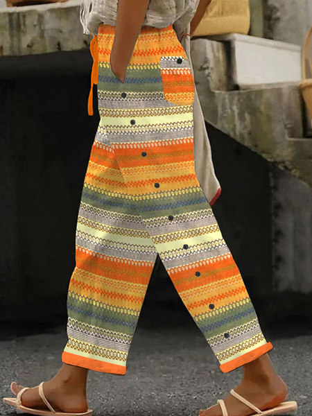 

Casual Striped Long Buckle Pant, Multicolor, Pants