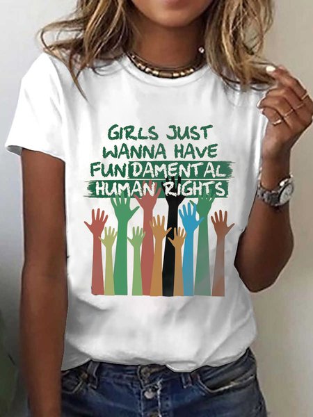 

Casual Text Letters Crew Neck Short Sleeve T-shirt, White, T-shirts