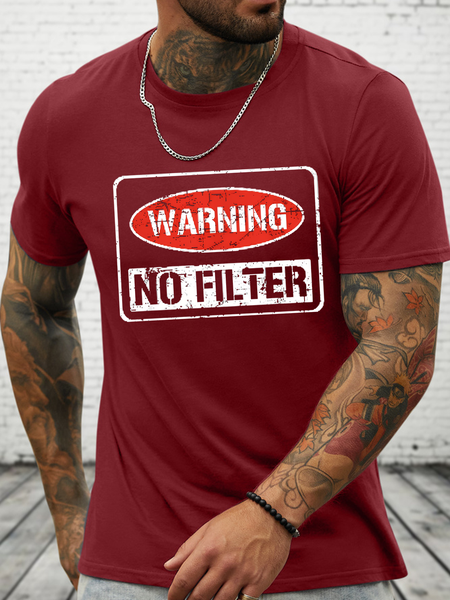 

Warning No Filter Cotton Crew Neck Loose Casual T-Shirt, Red, T-shirts