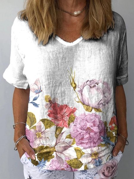 

Casual Floral Crew Neck Shirt, White, Blouses & Shirts