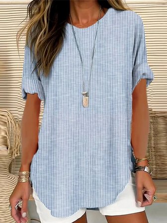 

Vacation Crew Neck Striped Shirt, Blue, Blouses & Shirts