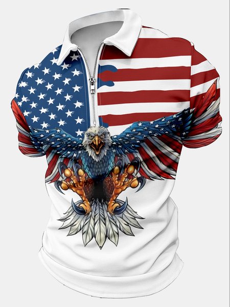 

Men's America Flag Eagle Old Glory Printing Polo Collar Casual Eagle Old Glory Regular Fit Polo Shirt, White, T-shirts