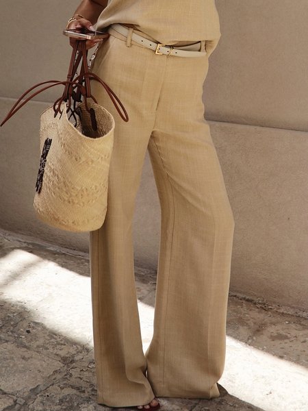 

Regular Fit Wide leg Plain Vacation Pants, Light khaki, Pants