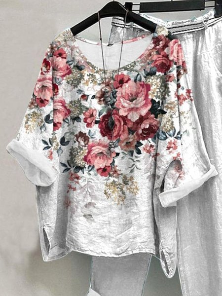 

Crew Neck Vacation Shirt, As picture, Blouses & Shirts