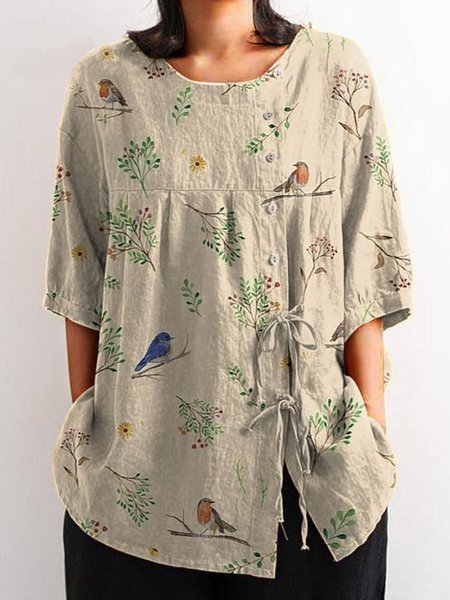 Branches Vacation Loose Shirt, Green, Blouses & Shirts