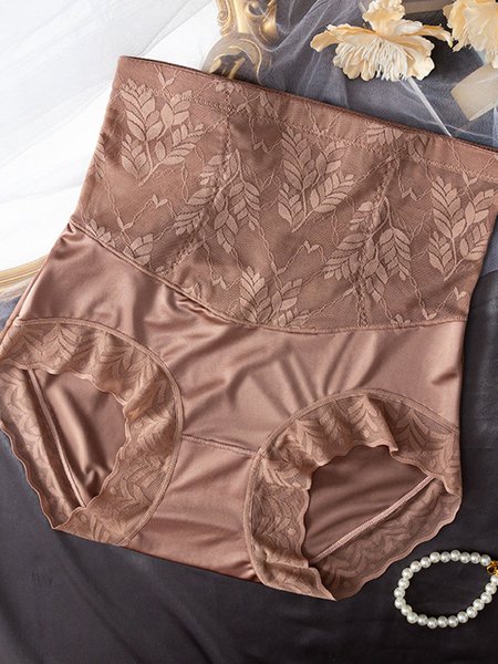 

Satin Seamless High Waisted lace Underwear, Brick red, Lingeries