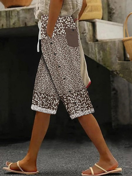 

Casual Floral Capris Buckle Pant, Khaki, Pants