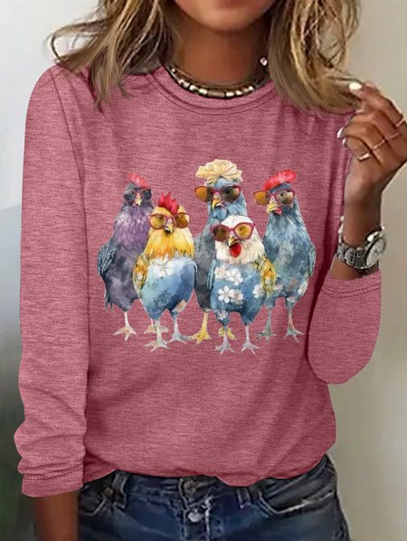 

Casual Turkey Crew Neck Long Sleeve T-shirt, Pink, T-shirts