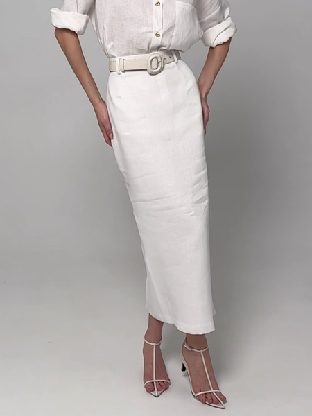 

Cotton And Linen Urban Plain Regular Fit Maxi Skirt, White, Skirts