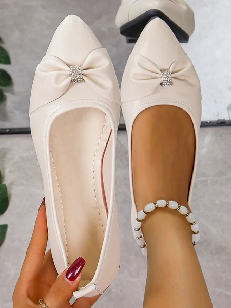 

Casual All Season Pu Plain Shallow Shoes, Off white, Flats