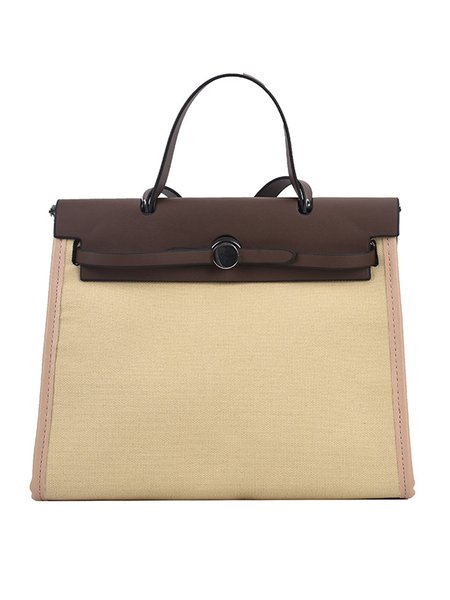 

Color-block Twist Lock Canvas Tote Bag Briefcase Bag with Crossbody Strap, Coffee, Bags