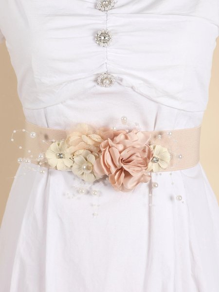 

Elegant Imitation Pearl Floral Elastic Waistband, As picture, Belts