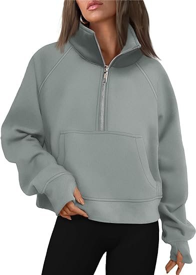 

Women's Shawl Collar Plain Sports Spring/Fall Long Sleeve Sweatshirt, Green-dark grey, Sweatshirts & Hoodies