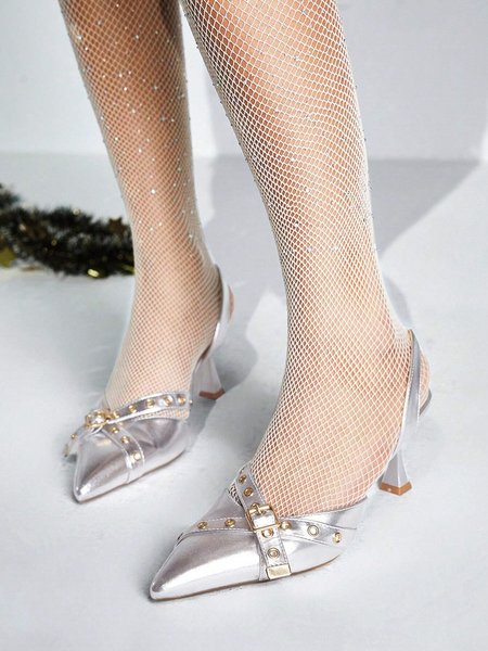 

Fashionable Cross Buckle Strap Slingback Pumps, Silver, Heels