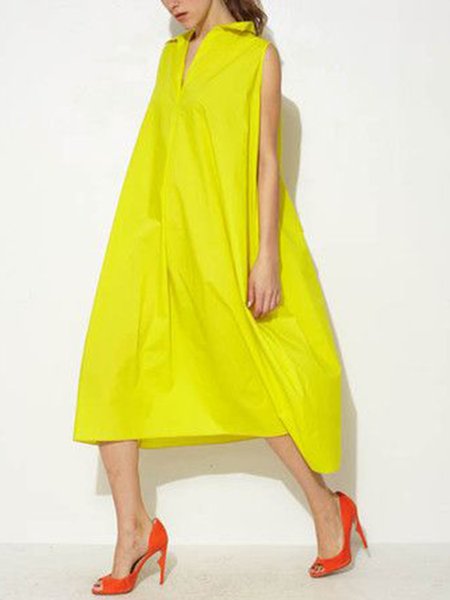 

Urban Shirt Collar Long Loose Dress, Yellow, Maxi Dresses