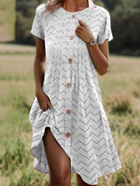 

Women Plain Crew Neck Short Sleeve Comfy Casual Midi Dress, White, Midi