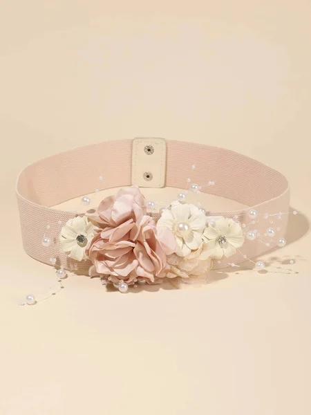 

Elegant Imitation Pearl Floral Elastic Waistband, As picture, Belts