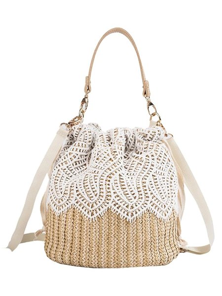 

Flower Lace Drawstring Bucket Handbag Bag with Detachable Crossbody Strap, Color2, Bags