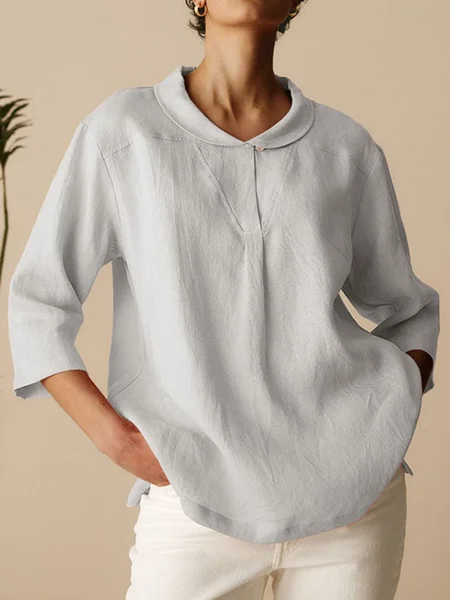 

Polyester Cotton Casual Shawl Collar Shirt, Light gray, Blouses & Shirts