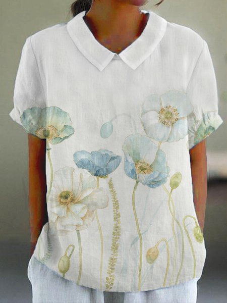 

Floral Loose Casual Shirt, White, Blouses & Shirts