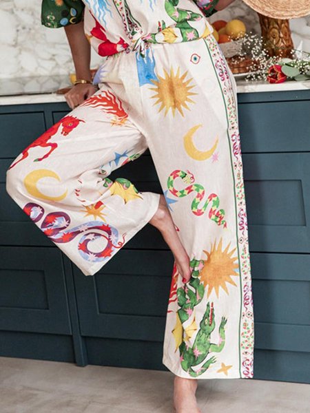 

Loose Animal Pocket Stitching Vacation Pants, As picture, Pants