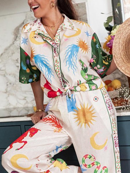 

Vacation Half Sleeve Loose Shirt Collar Shirt, As picture, Blouses and Shirts