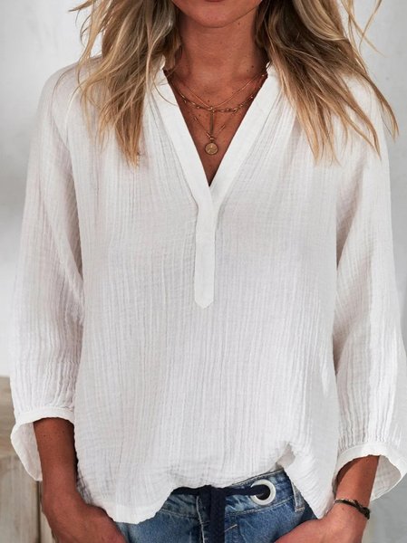 

Plain Casual Loose Shirt, White, Blouses & Shirts