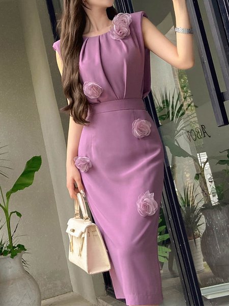 

Elegant Regular Fit Plain Two-Piece Set With Brooch, Gray purple, Two-piece Set