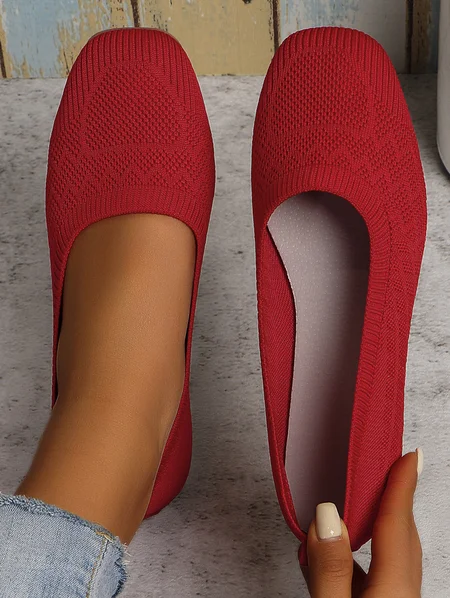 

All Season Wedge Heel Plain Mesh Fabric Shallow Shoes, Red, Shoes