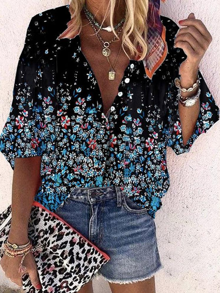 

Women's Half Sleeve Blouse Summer Floral Crew Neck Daily Going Out Casual Top Black, Shirts