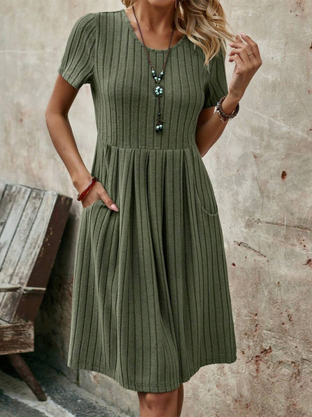 

Women's Short Sleeve Summer Plain Pocket Stitching Dress Crew Neck Daily Going Out Casual Mini H-Line Green, Dresses