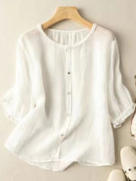 

Crew Neck Casual Loose Shirt, White, Blouses & Shirts