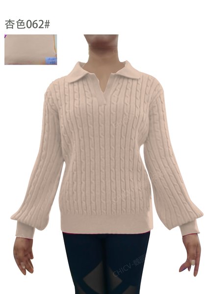 

Plain Balloon Sleeve Casual Regular Fit Sweater, Apricot, Sweaters