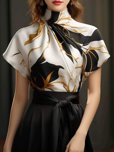 

Elegant Regular Fit Abstract Ruched Blouse, As picture, Blouses and Shirts