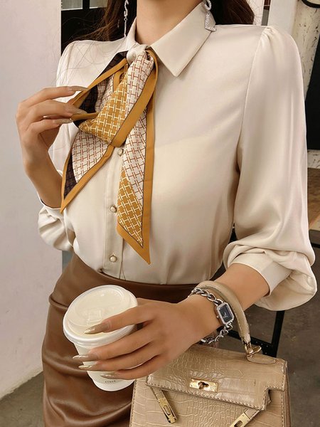 

Urban Shirt Collar Long Sleeve Lace-Up Shirt, Apricot, Blouses and Shirts