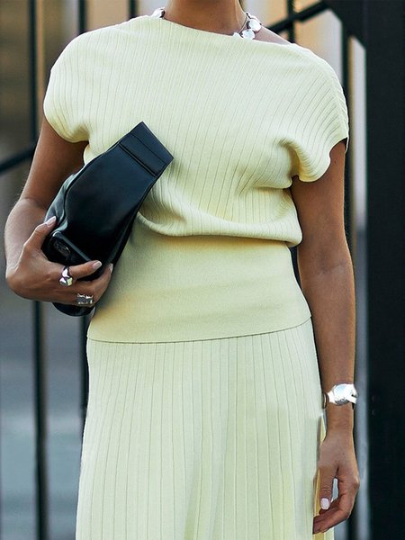 

Loosen Off The Shoulder Urban Plain Sweater, Light yellow, Pullovers
